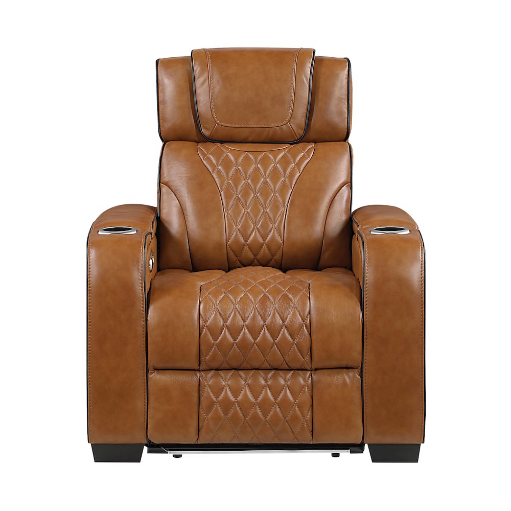 Apex Leather Power Reclining Chair with Air Massage and Heat in Brown. Picture 4