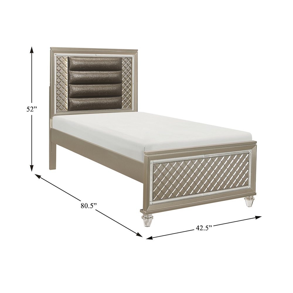 Loudon Asian Hardwood Twin Platform Bed in Champagne Metallic. Picture 4