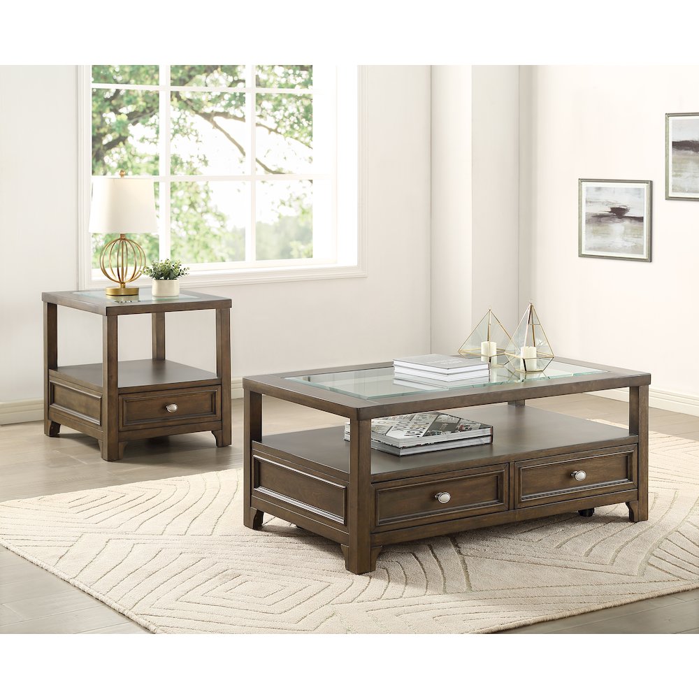 Auburn Asian Hardwood End Table in Charcoal Brown. Picture 2