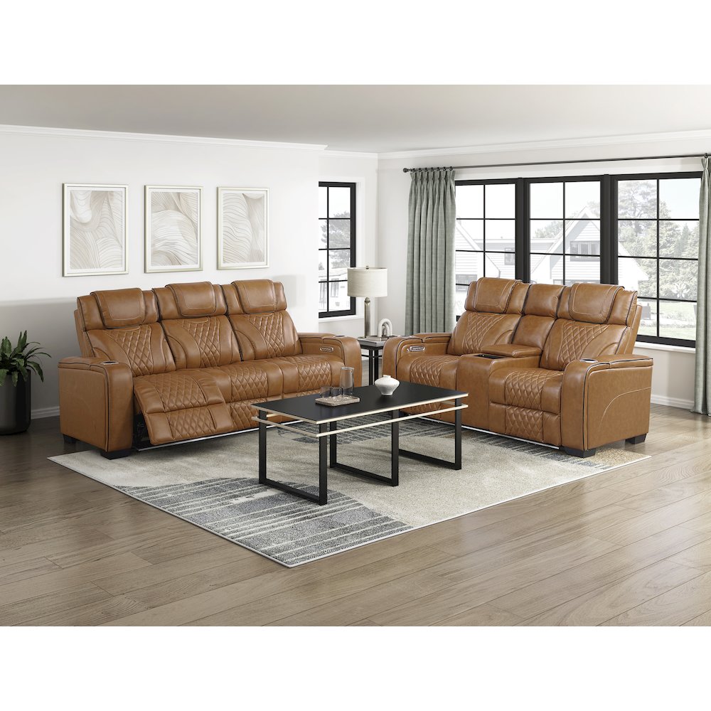 Apex Leather Pwr Double Reclining Love Seat with Center Console in Brown. Picture 2