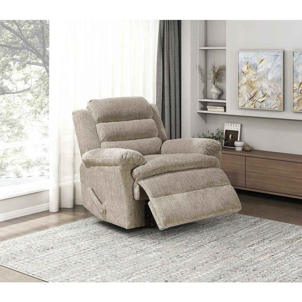Oxford Microfiber Swivel Glider Reclining Chair in Brown. Picture 2