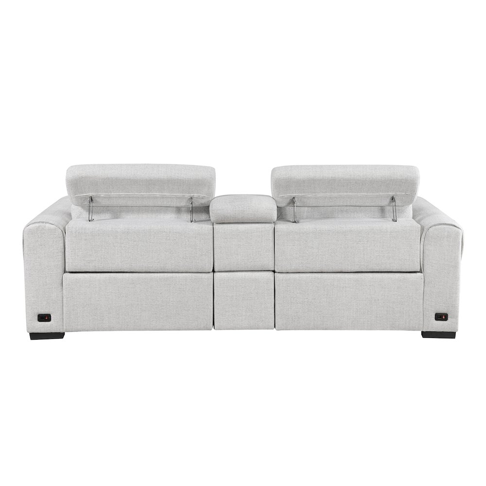 McPherson Chenille Power Double Reclining Love Seat in Cloud. Picture 3