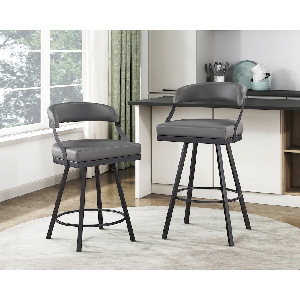 Crowley Faux leather Swivel Counter Height Chair in Gray. Picture 2