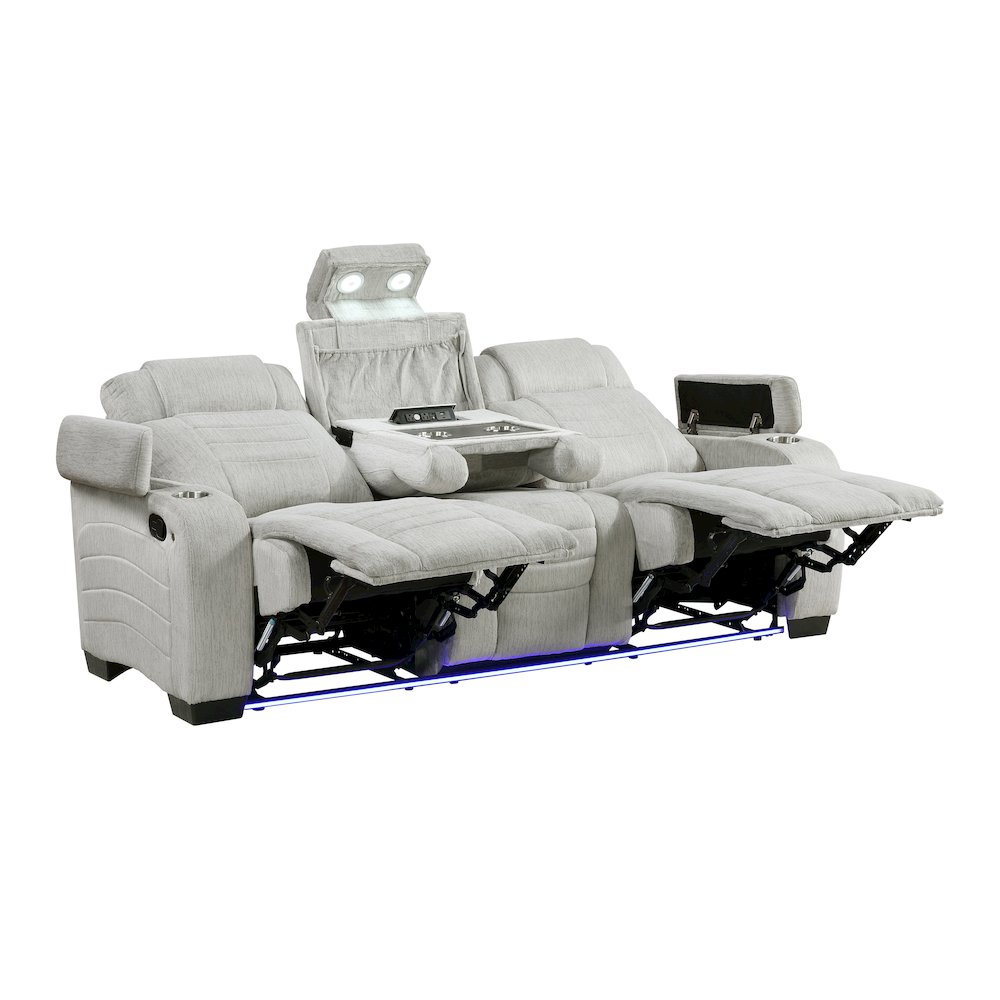 Ronan Microfiber 3pc Set: Sofa, Love, Chair in Light Gray. Picture 7