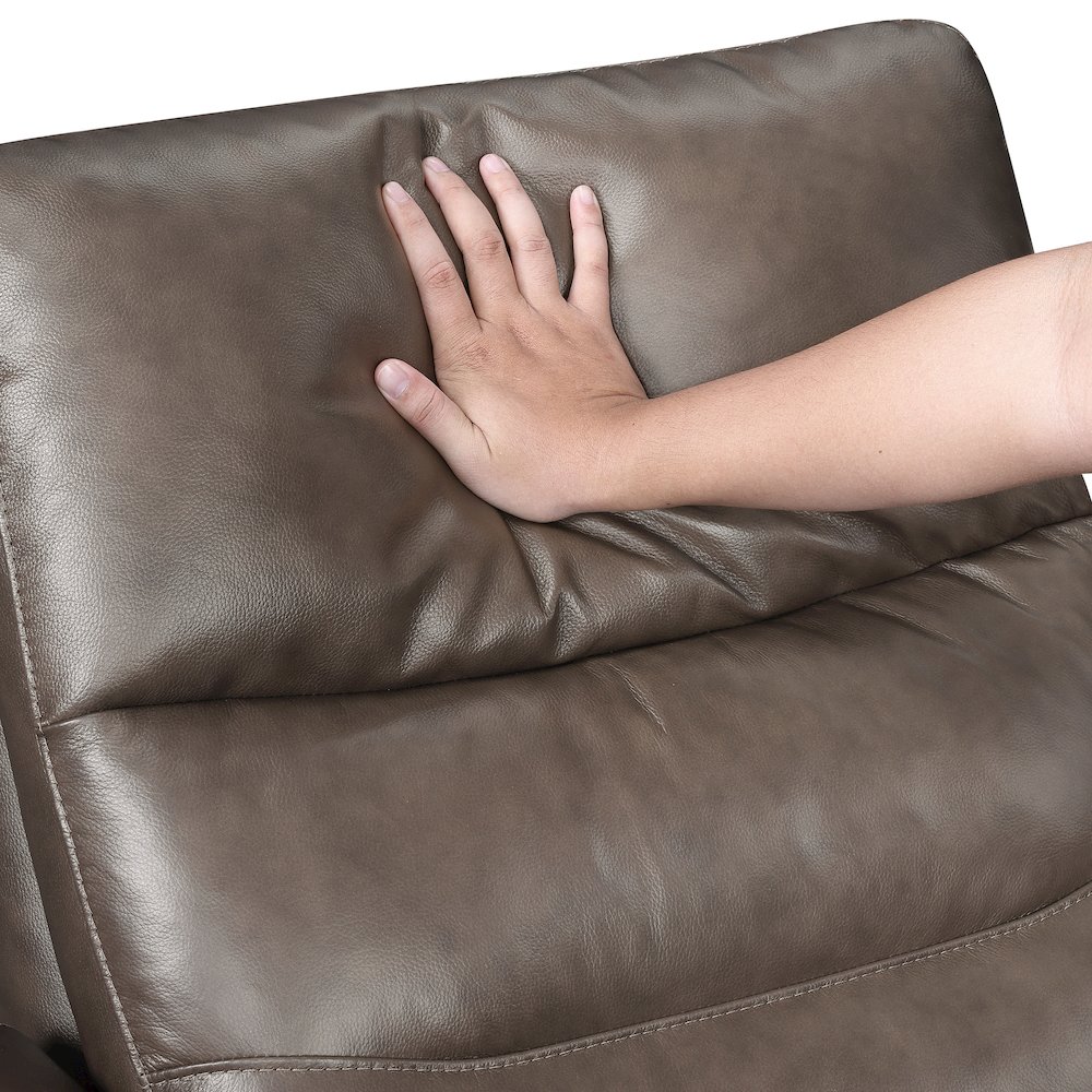 Cassian Leather Swivel Glider Reclining Chair in Dark Brown. Picture 8