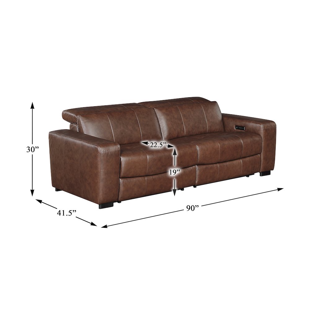 Sutton Leather Pwr Dbl Reclining Love Seat with Power Headrests in Brown. Picture 3