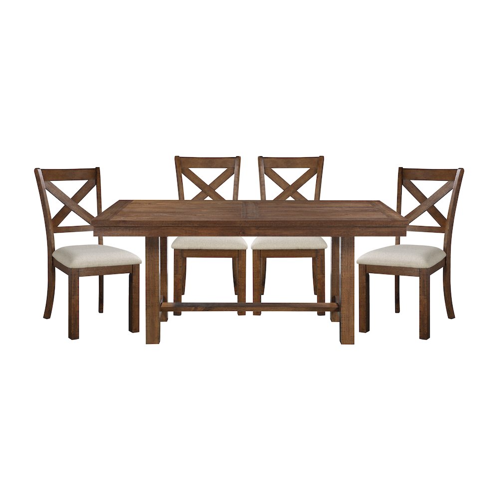 Bonner Pine 5-Piece Dining Set (1 Table + 4 Side Chairs) in Brown. Picture 3