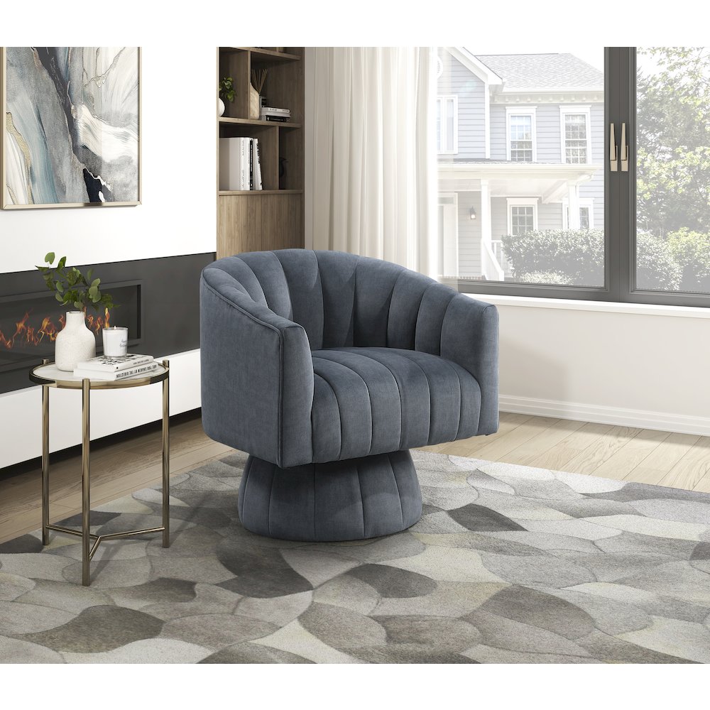 Lonita Velvet Swivel Chair in Dark Gray. Picture 2