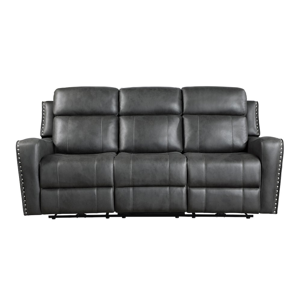 Kellen Microfiber Double Reclining Sofa in Smoky Gray. Picture 4