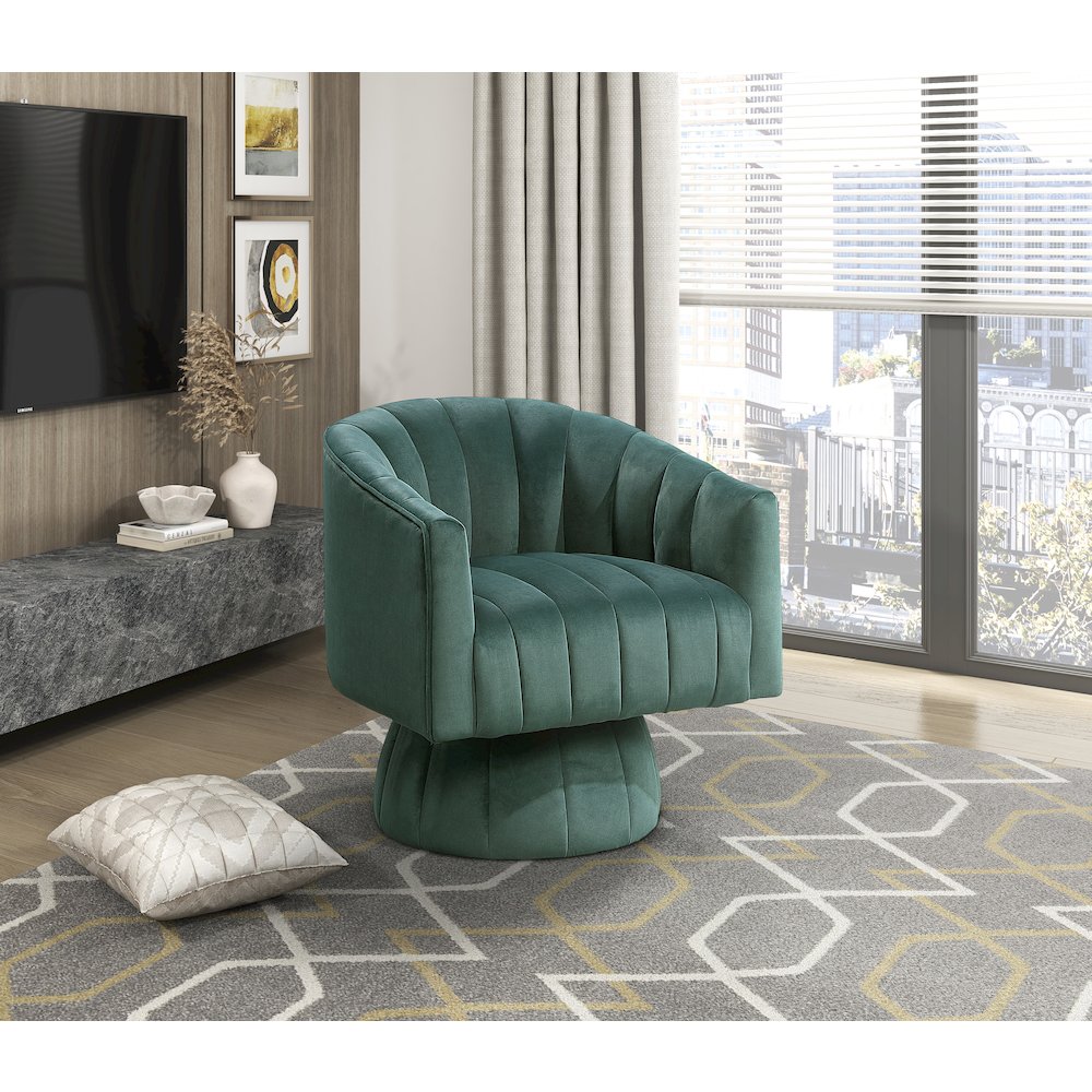 Lonita Velvet Swivel Chair in Dark Green. Picture 2