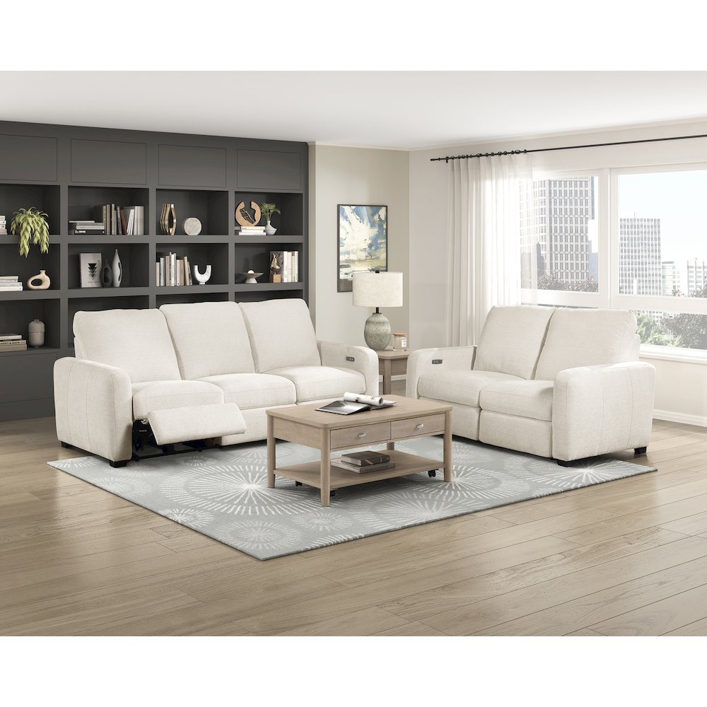 Vera Chenille Power Double Reclining Love Seat in Beige. Picture 2