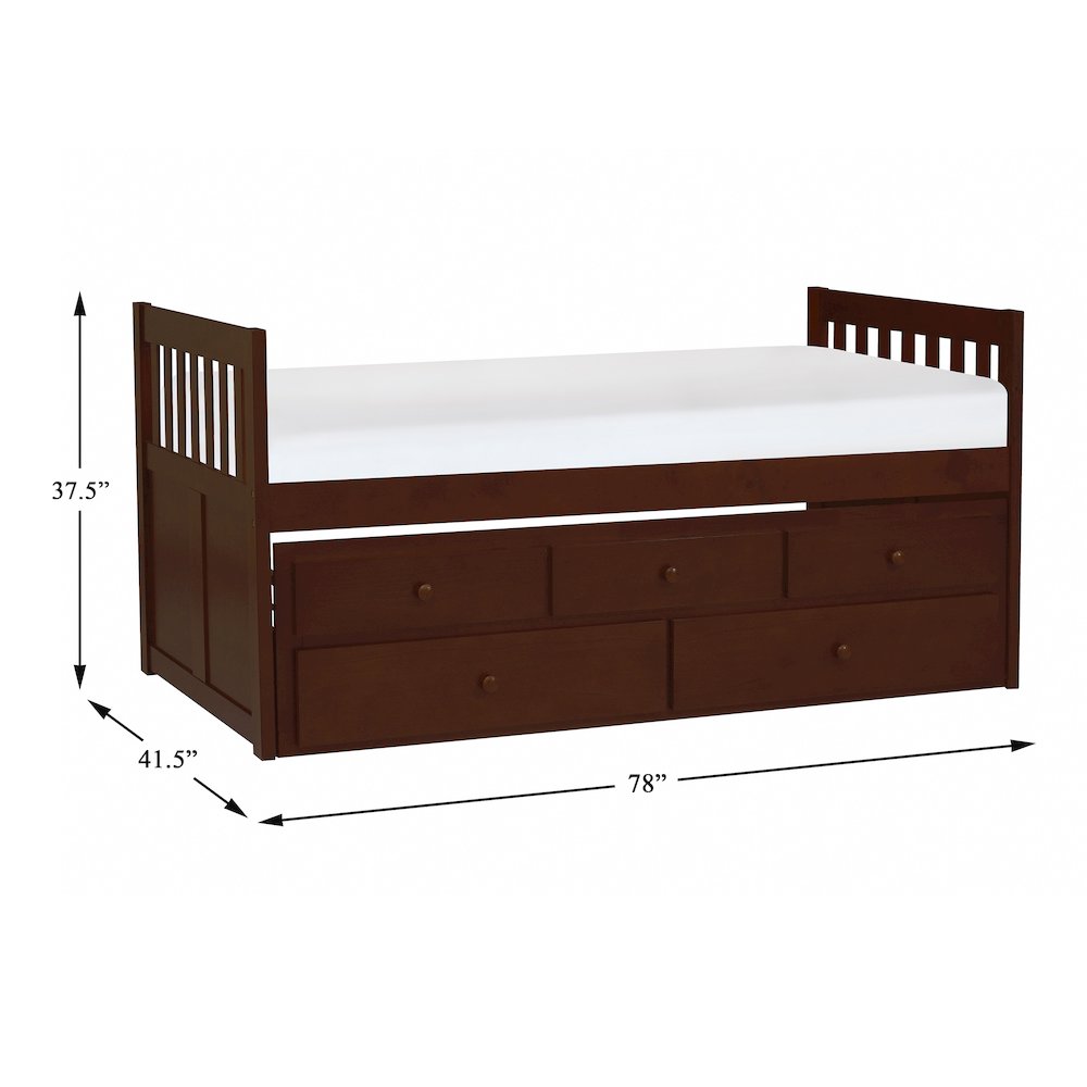 Rowe Pine Twin Over Twin Trundle Bed in Dark Cherry. Picture 7