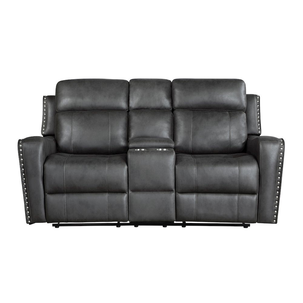 Kellen Microfiber Double Reclining Love Seat in Smoky Gray. Picture 4