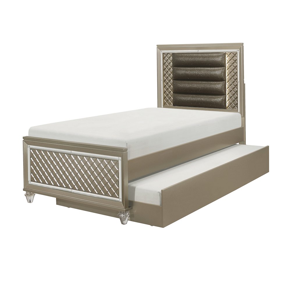 Loudon Asian Hardwood Twin Platform Bed in Champagne Metallic. Picture 5