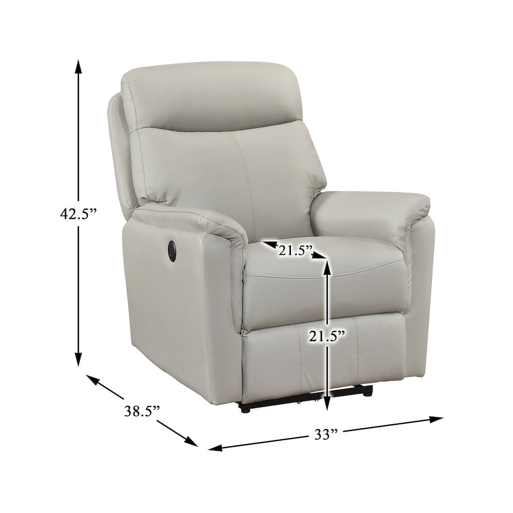 Leif Leather Power Reclining Chair in Light Gray. Picture 5