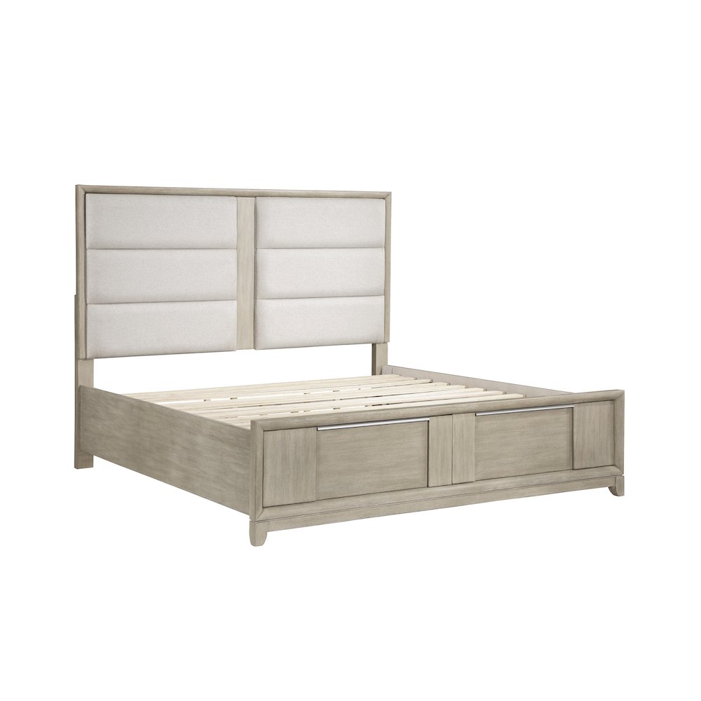 Mckewen Asian Hardwood QN Platform Bed w Footboard Storage in Light Gray. Picture 2