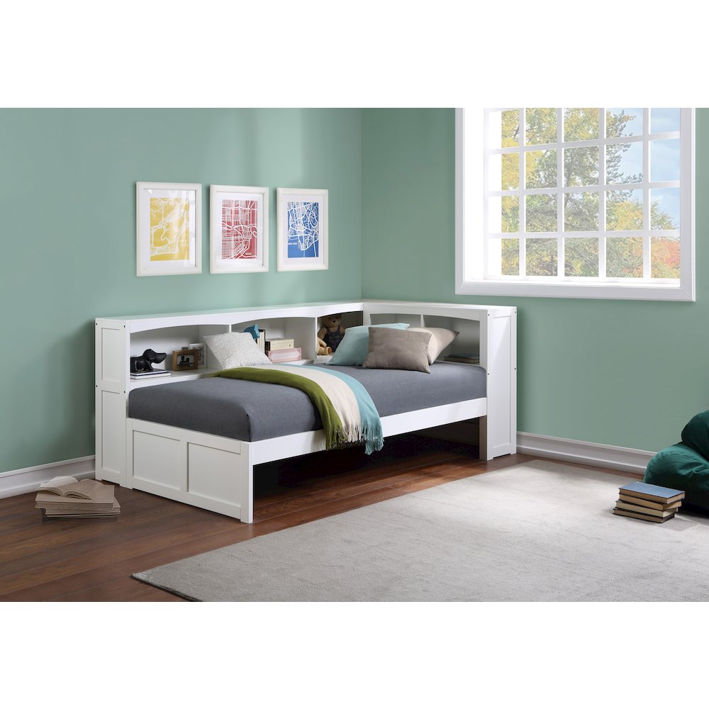 Galen Pine Twin Bookcase Corner Bed in White. Picture 2