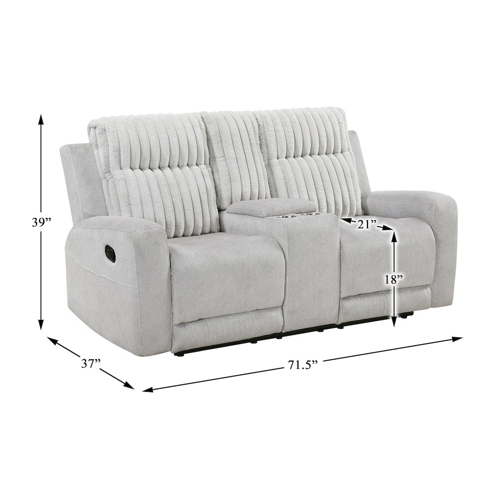 Benton Corduroy Double Reclining Love Seat in Light Gray. Picture 5