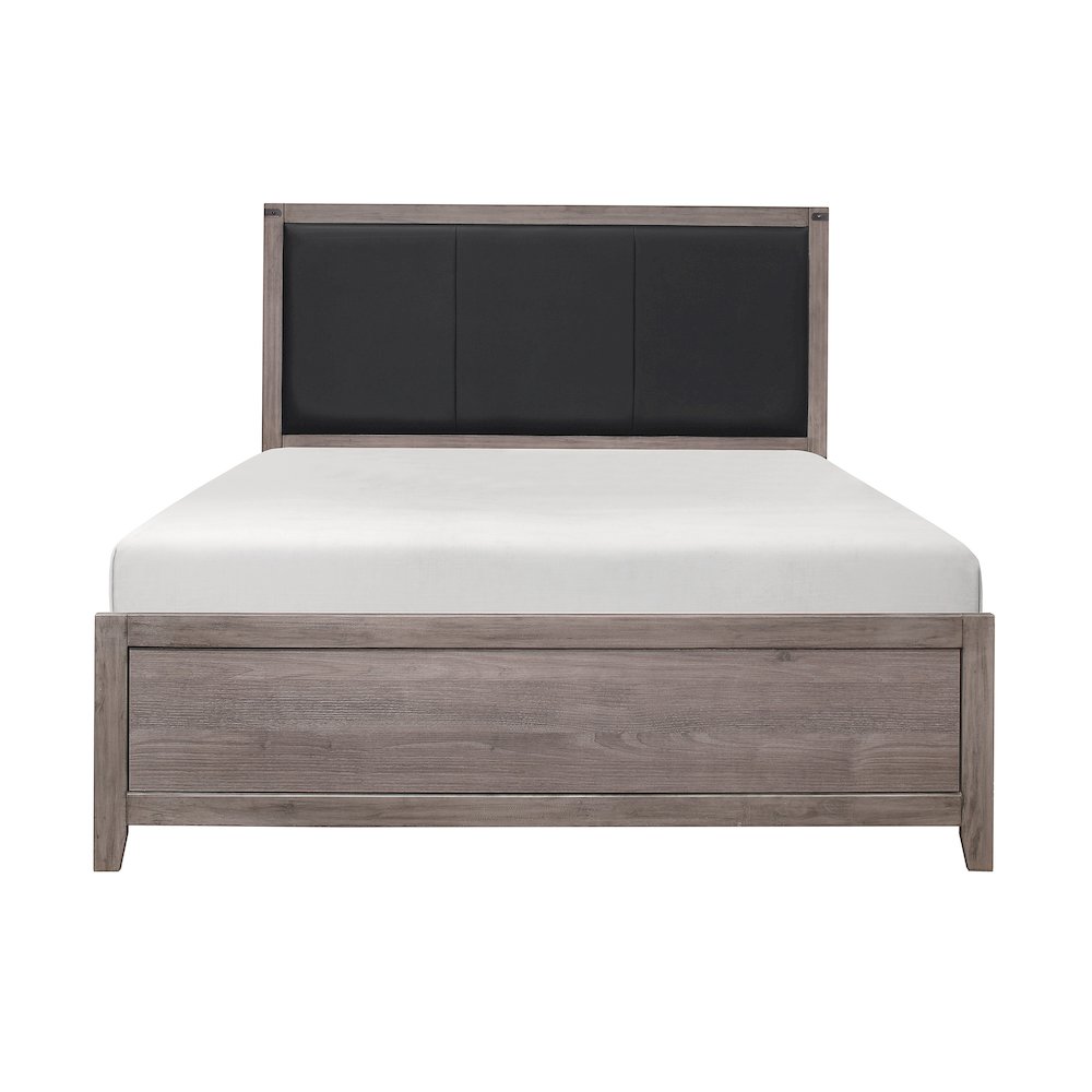 Woodrow Asian Hardwood Queen Bed with Upholstery Headboard in Gray. Picture 3