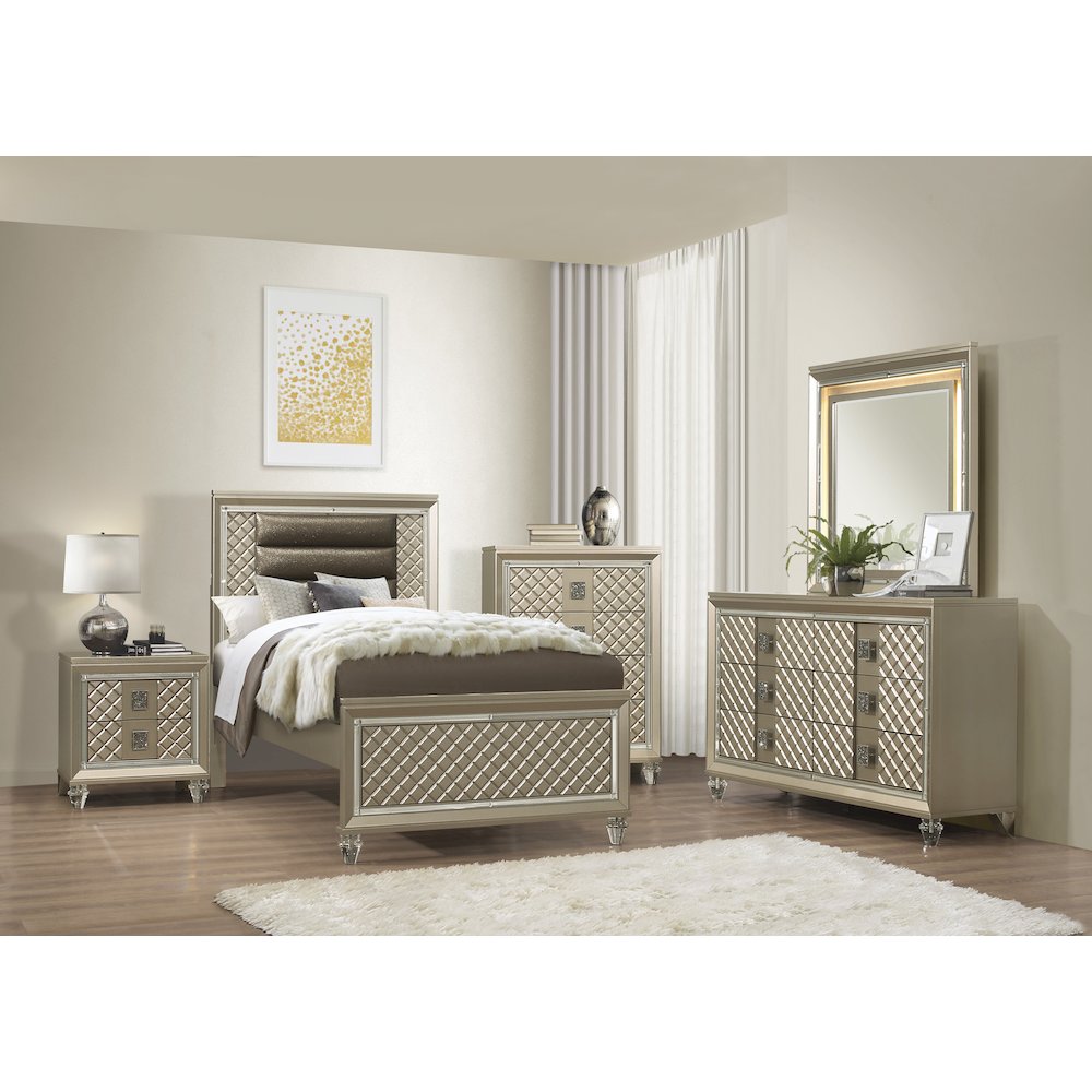Loudon Asian Hardwood Nightstand in Champagne Metallic. Picture 2