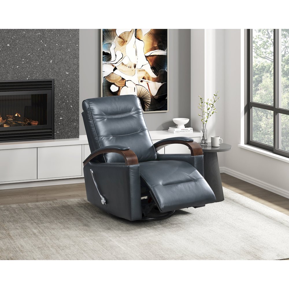 Margot Faux Leather Swivel Glider Reclining Chair in Dark Blue. Picture 2