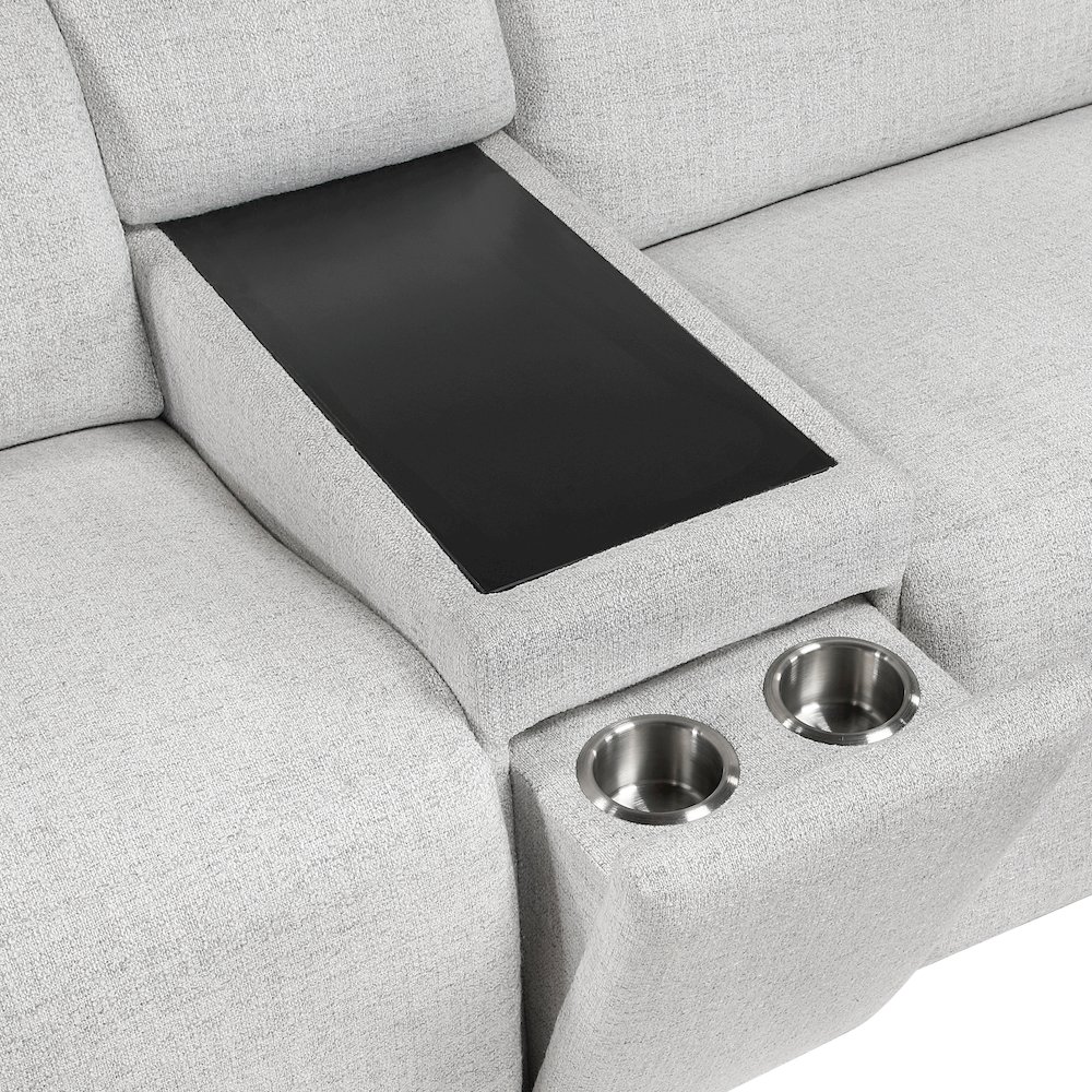 McPherson Chenille Power Double Reclining Love Seat in Cloud. Picture 6