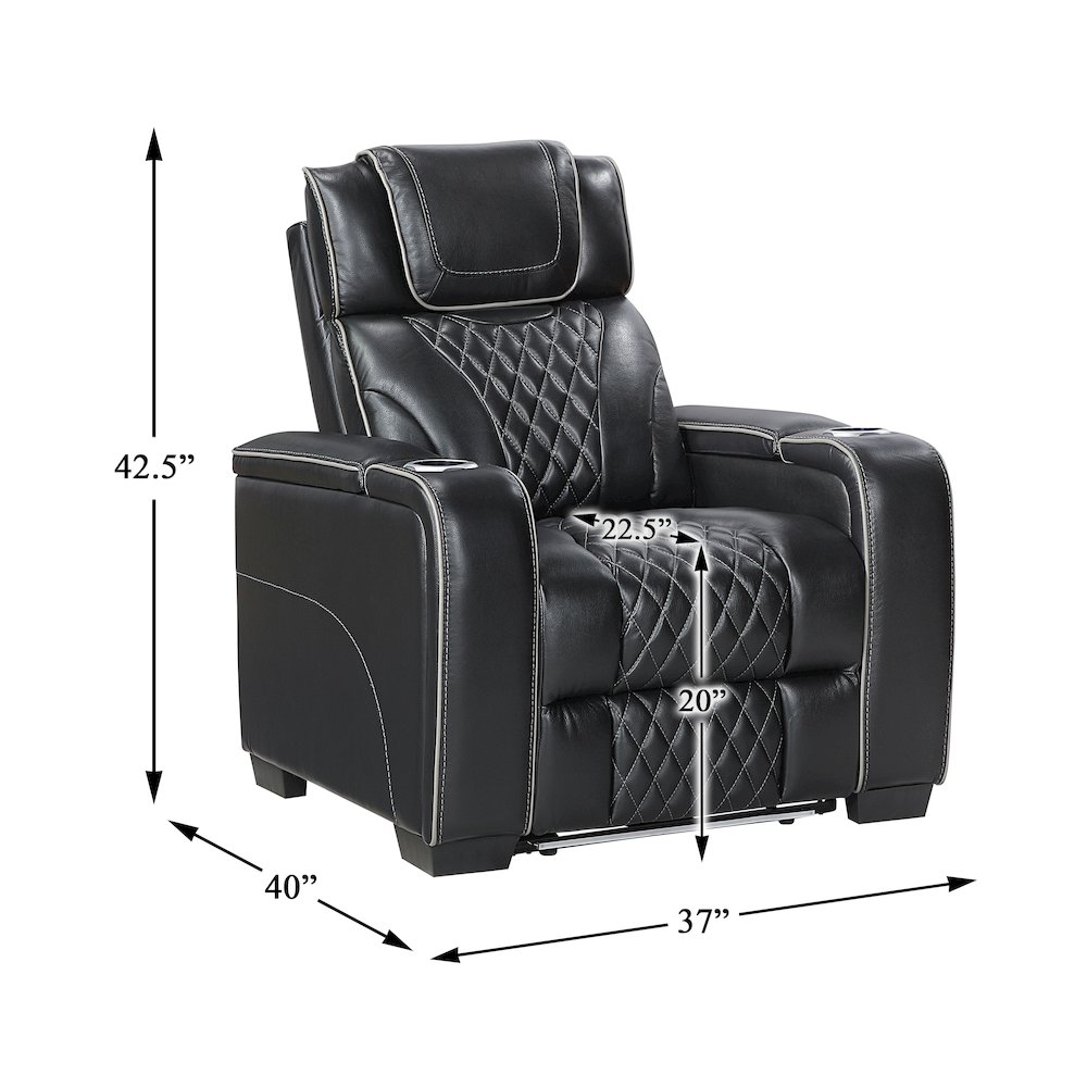 Apex Leather Power Reclining Chair with Power Headrest and Heat in Black. Picture 5