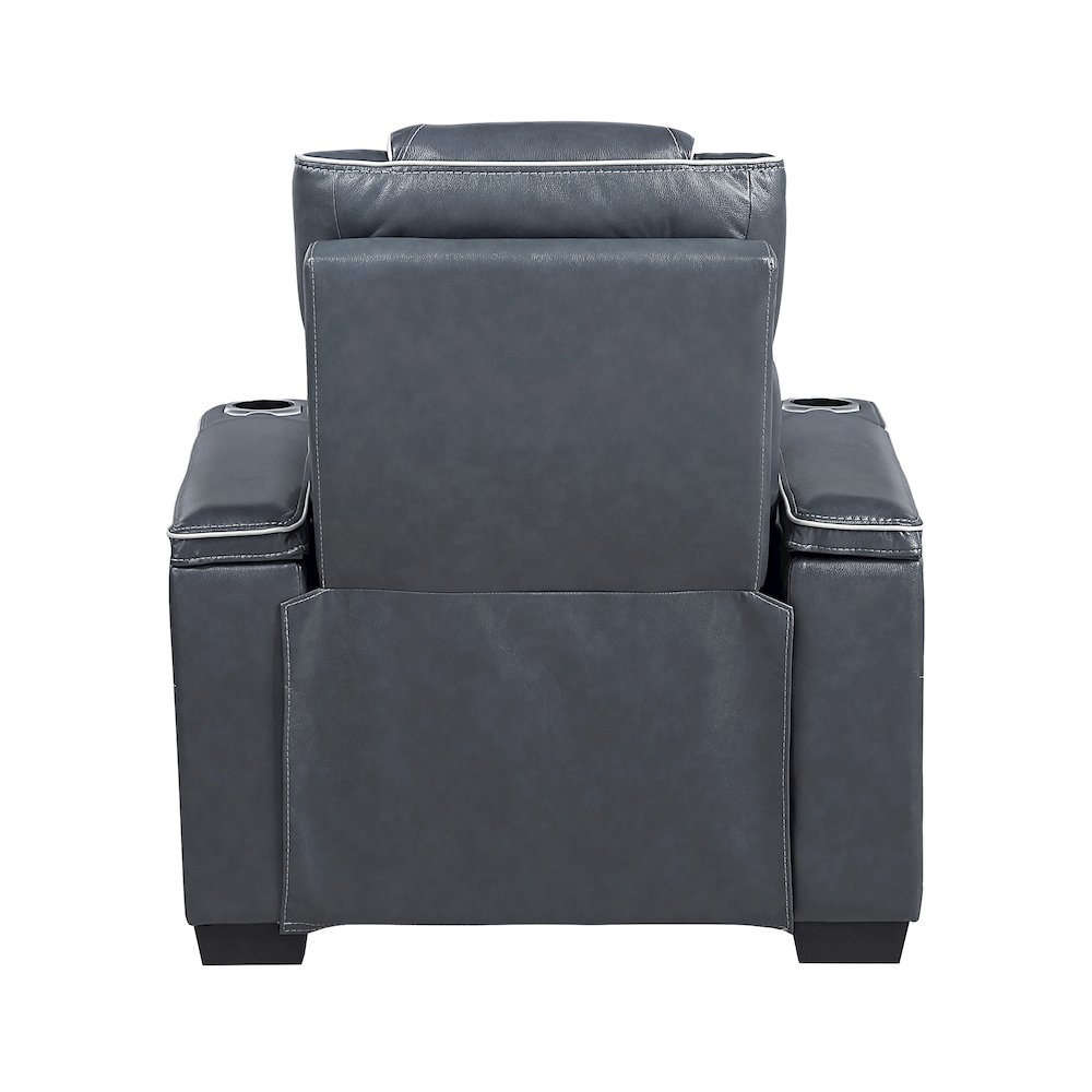 Apex Leather Power Reclining Chair with Power Headrest in Blue. Picture 3