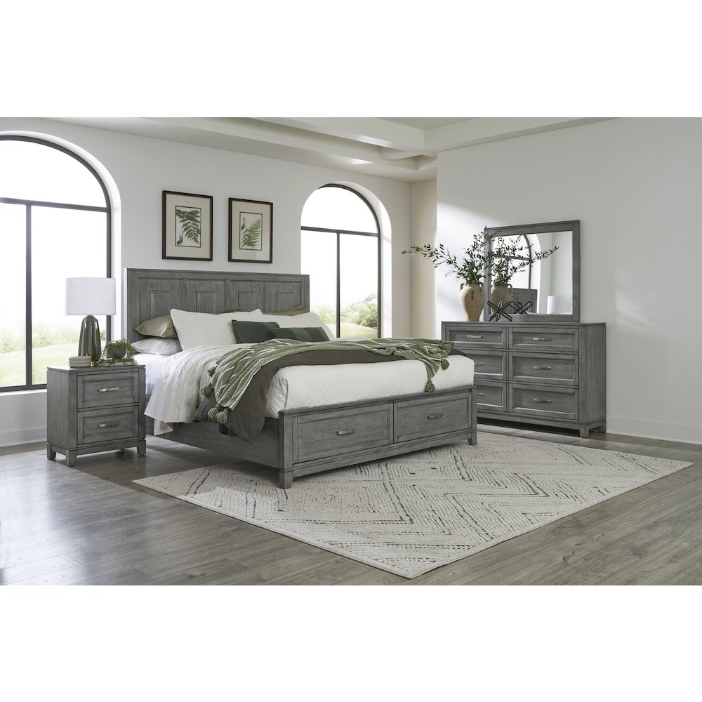 Garretson Acacia CK Platform Bed with Footboard Storage in Gray. Picture 3