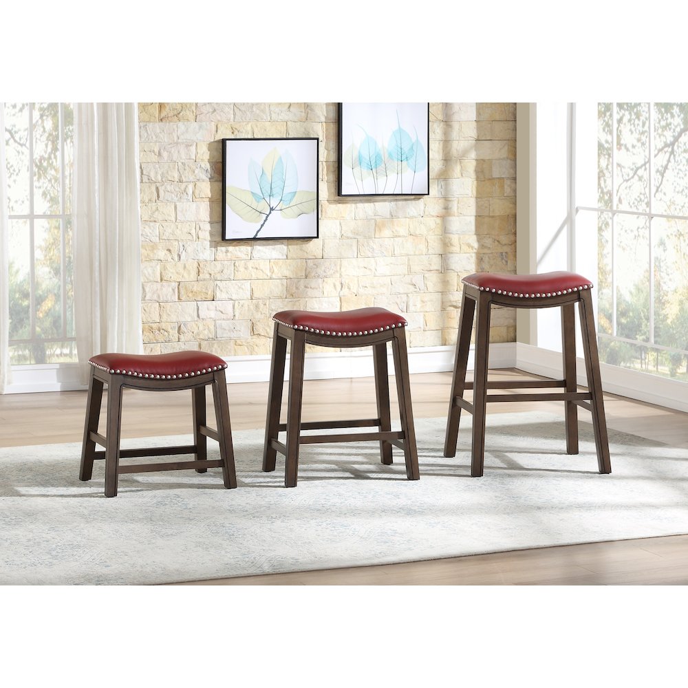 Ordway Solid Wood 18" Height Saddle Stool in Red. Picture 2