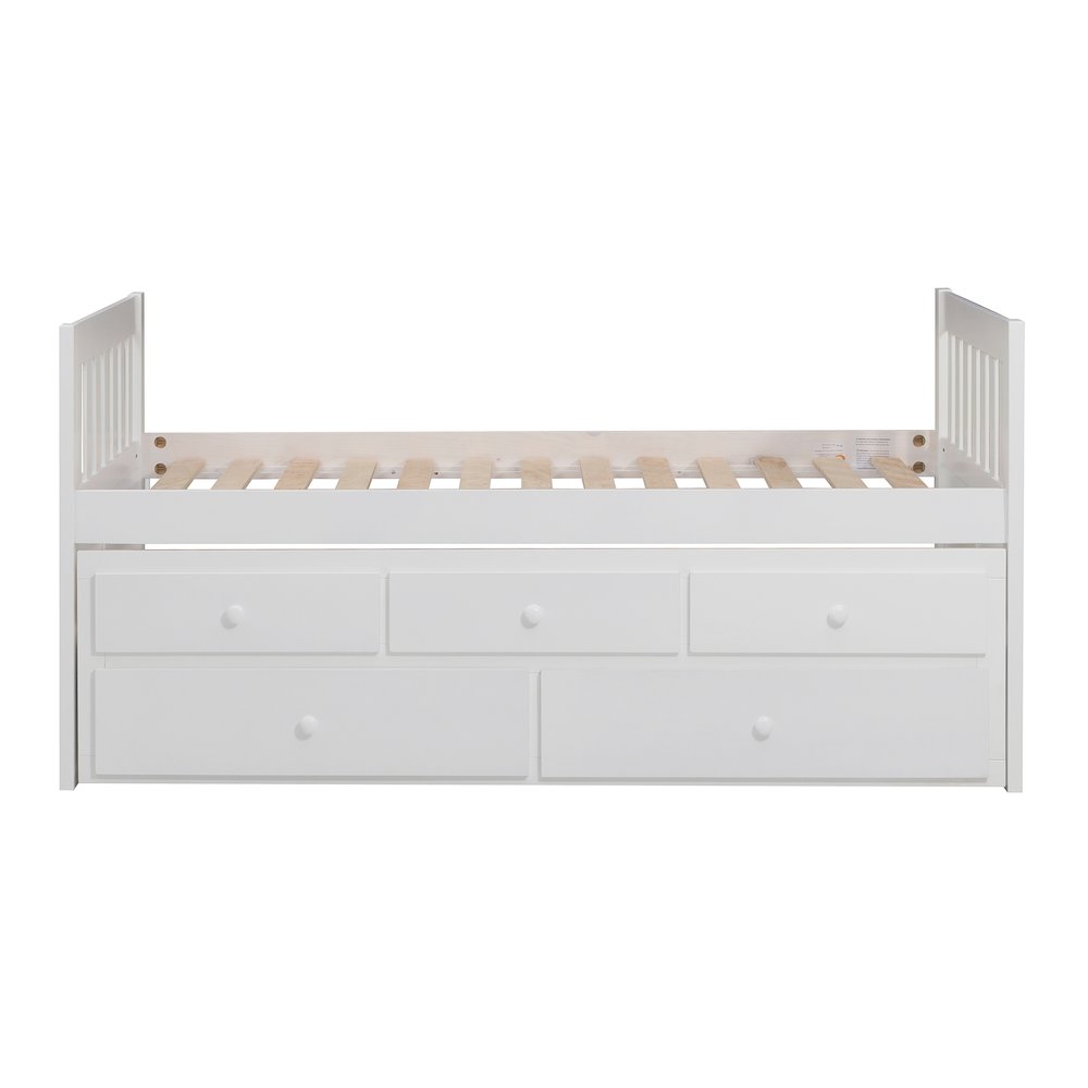 Galen Pine Twin Over Twin Trundle Bed with Two Storage Drawers in White. Picture 7