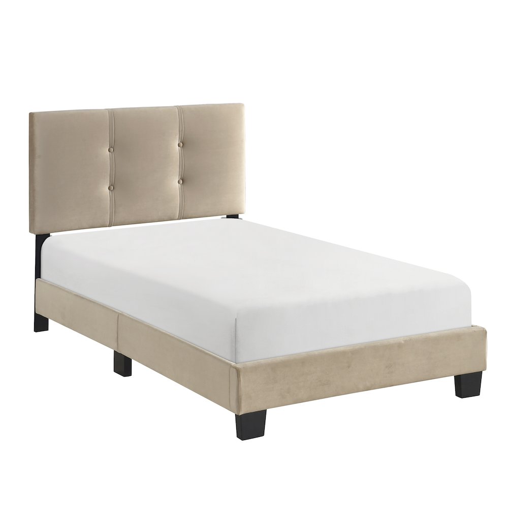 Newberry Velvet Twin Platform Bed in Light Brown. Picture 1