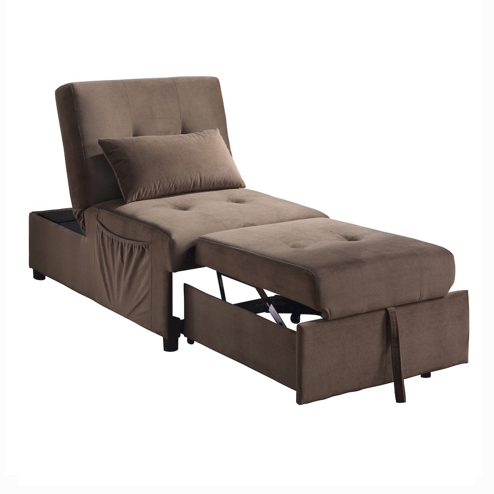 Garrell Velvet Storage Bench with Pull-Out Ottoman in Brown. Picture 4