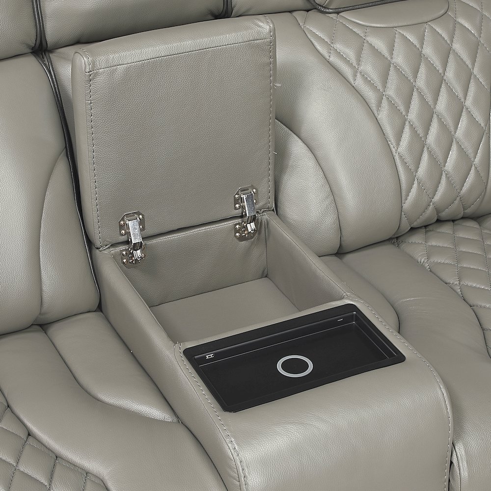 Apex Leather Pwr Double Reclining Love Seat with Center Console in Gray. Picture 7