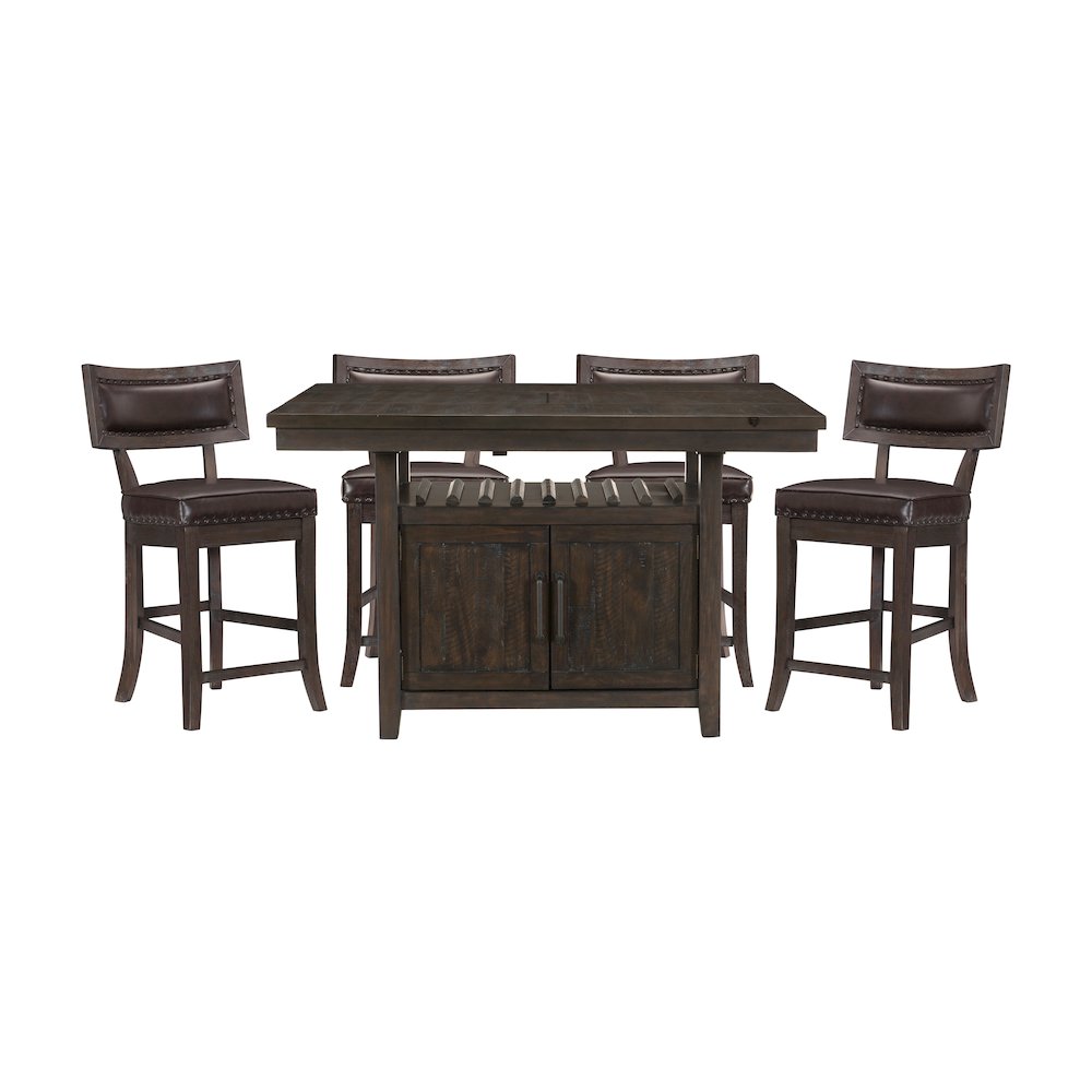 Oxton Asian Hardwood 5pcs Cntr Hght Dining Set in Distressed Dark Cherry. Picture 3