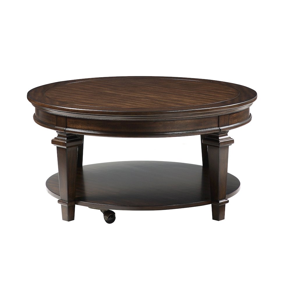 Tobias Poplar Round Cocktail Table in Espresso. Picture 3