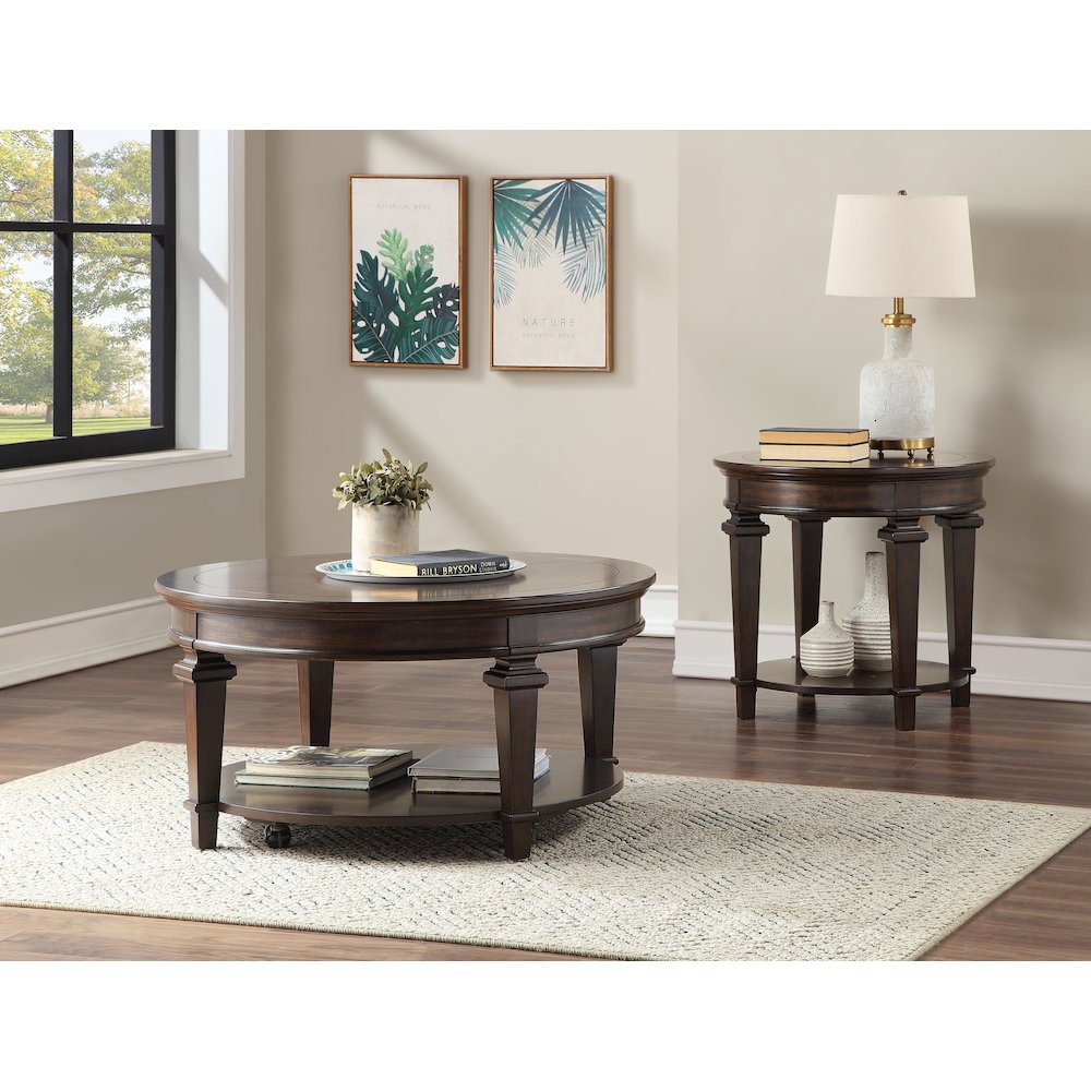 Tobias Poplar Round End Table in Espresso. Picture 2