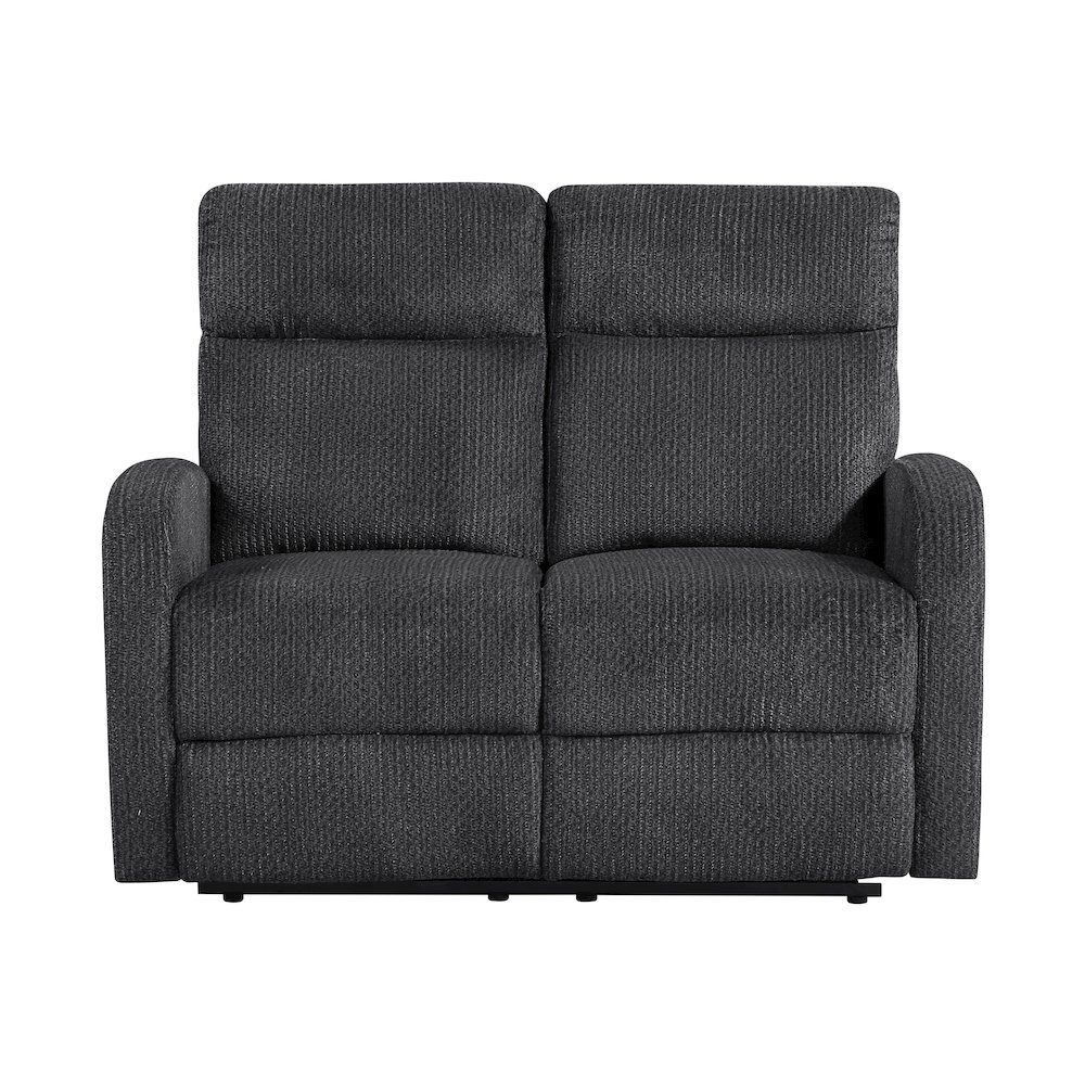 Allen Microfiber Double Reclining Love Seat in Dark Gray. Picture 4