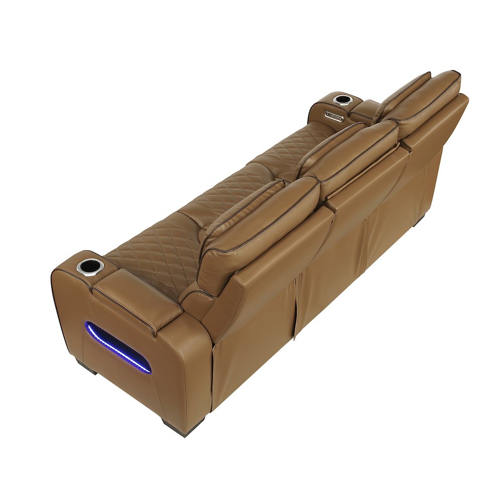 Fairway Faux Leather Power Double Reclining Sofa in Brown. Picture 7