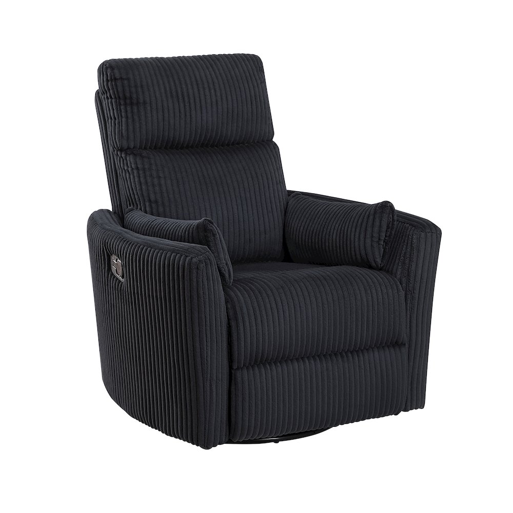 Traverse Corduroy Swivel Glider Reclining Chair in Black. Picture 1