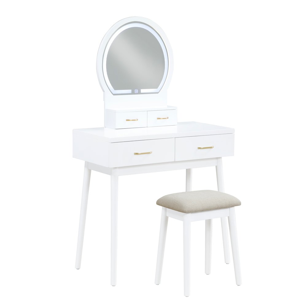 Camilla Acacia Vanity Dresser with Mirror and Stool in White. Picture 3