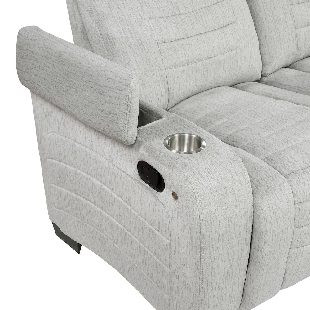 Ronan Microfiber Reclining Chair with Storage Arm and LED in Light Gray. Picture 9