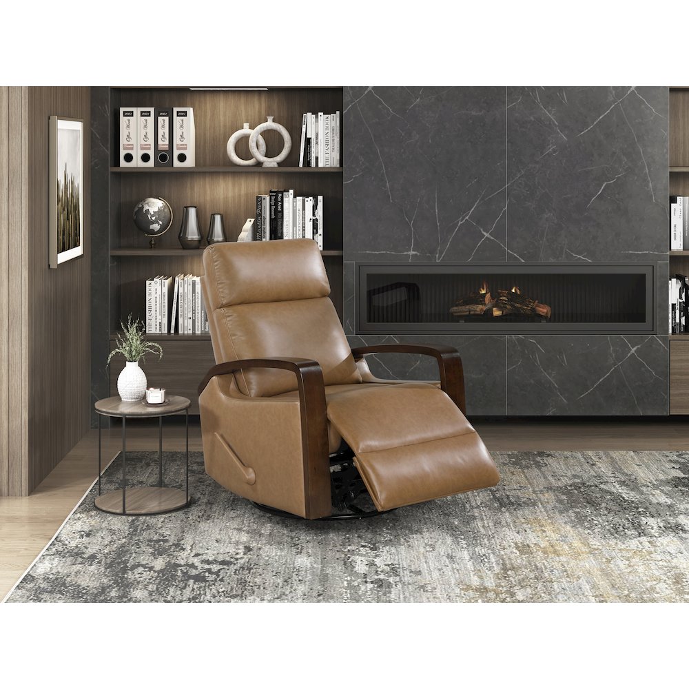 Margerie Faux Leather Swivel Glider Reclining Chair in Camel. Picture 2