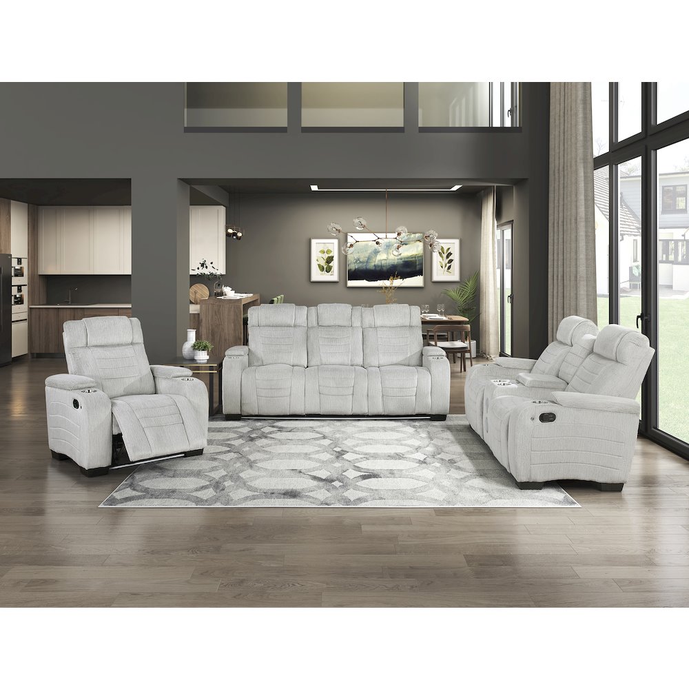 Ronan Microfiber Reclining Chair with Storage Arm and LED in Light Gray. Picture 2