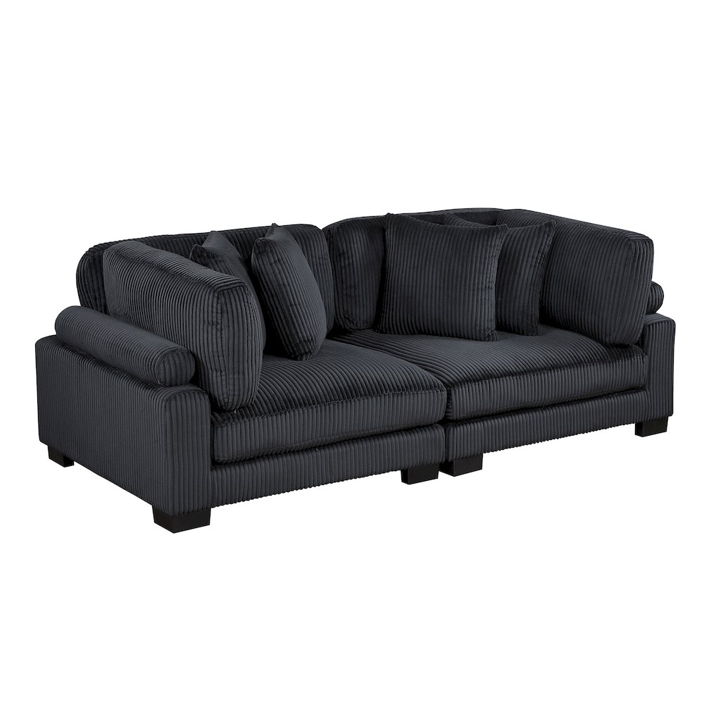 Traverse Corduroy Love Seat in Black. Picture 1
