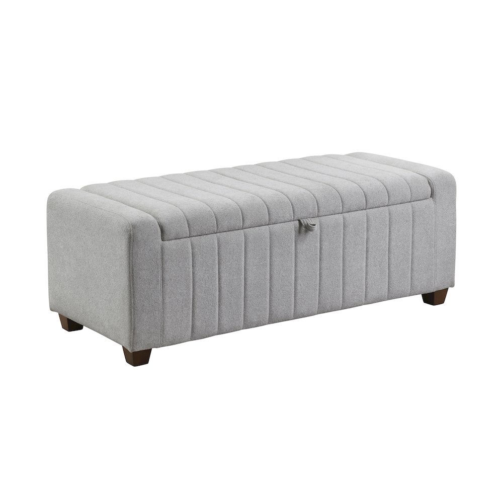 Derby Boucle Lift Top Storage Bench in Gray. Picture 1