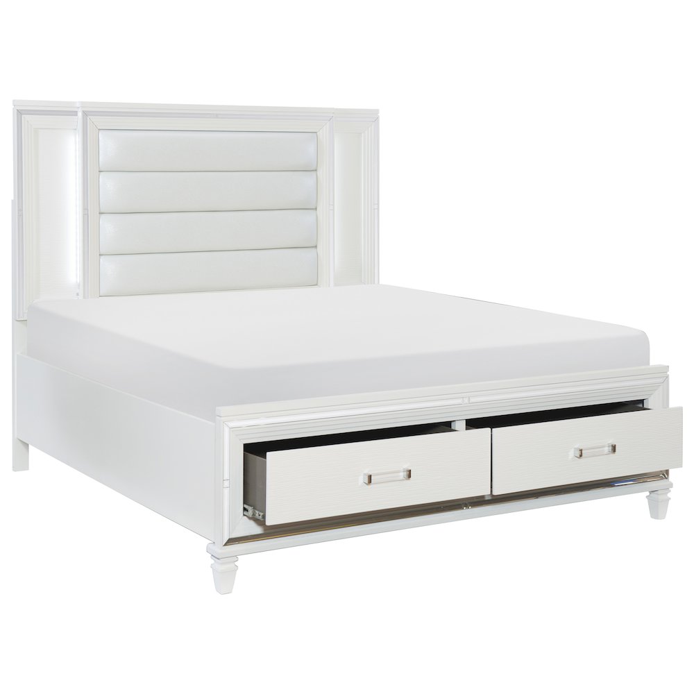 Tamsin Asian Hardwood QN Platform Bed w LED lighting in White Metallic. Picture 5