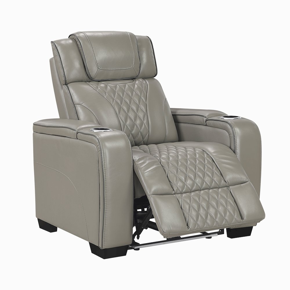 Apex Leather Power Reclining Chair with Air Massage and Heat in Gray. Picture 7