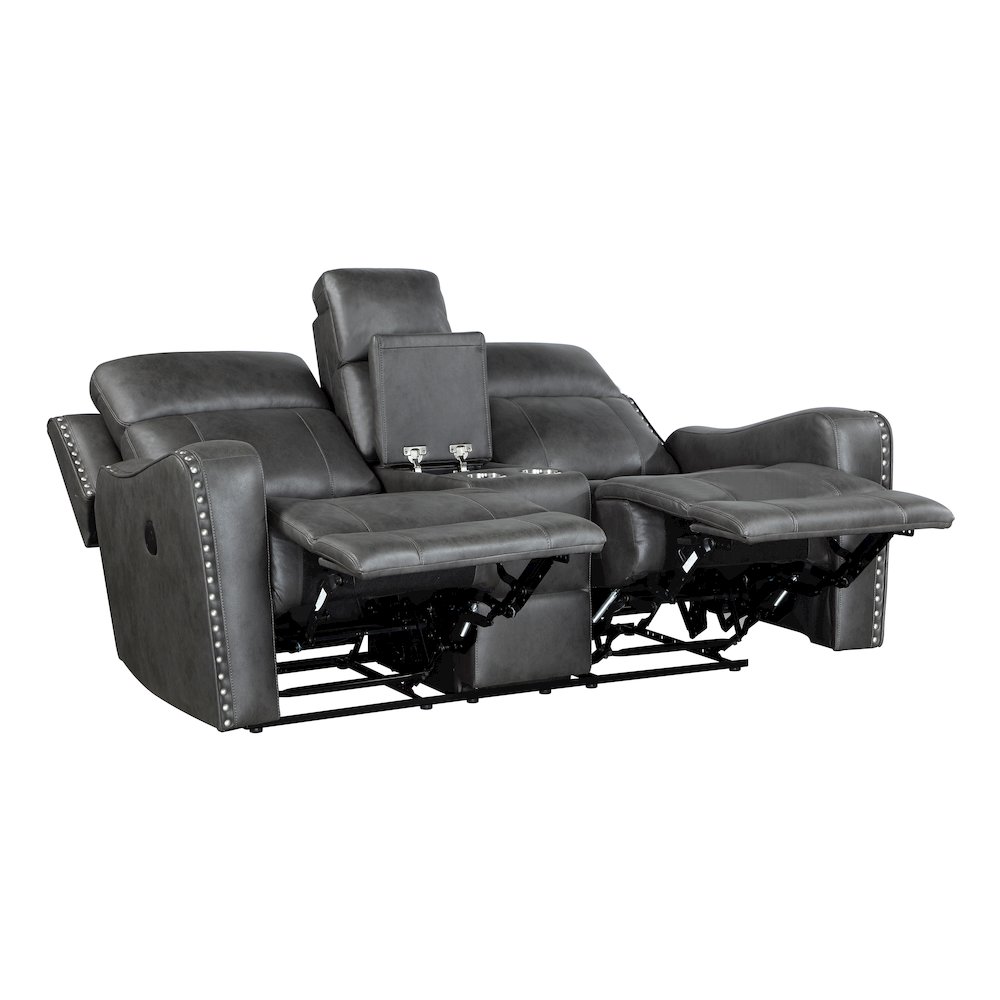 Kellen Microfiber Power Double Reclining Love Seat in Smoky Gray. Picture 6