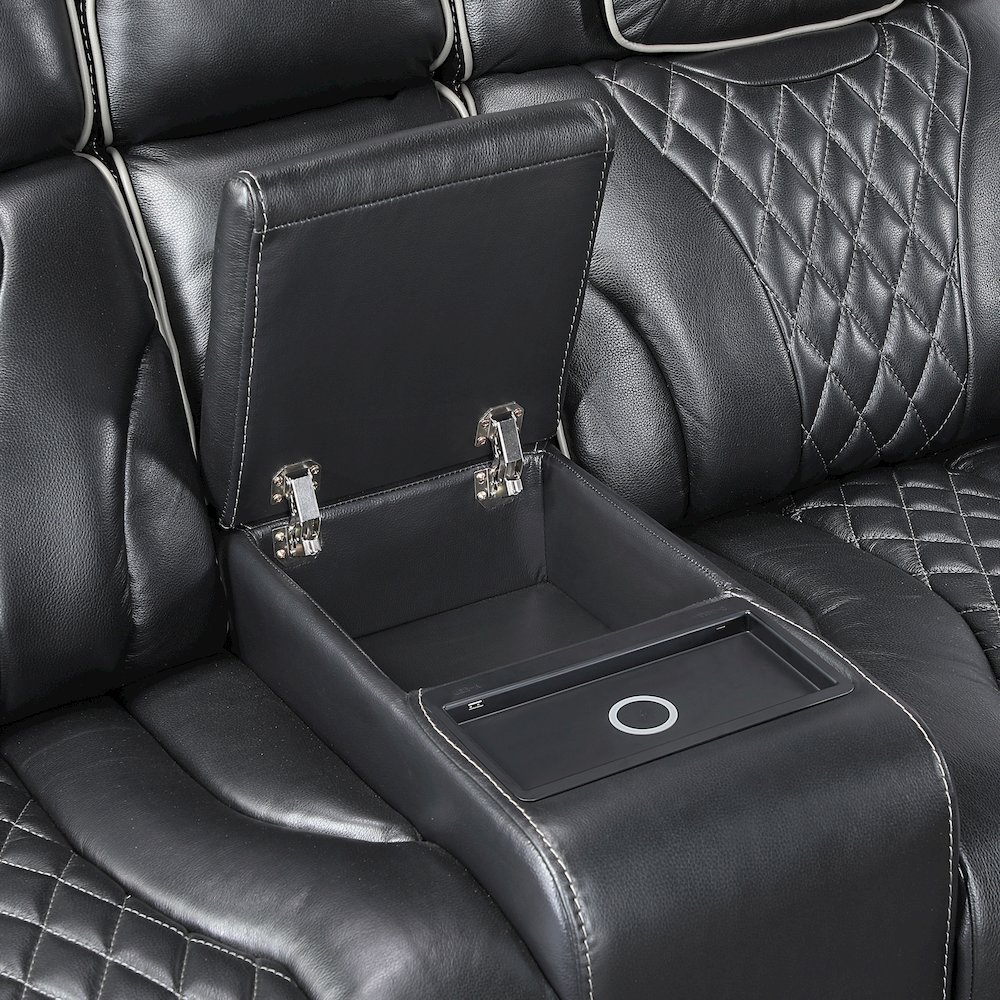 Apex Leather Pwr Double Reclining Love Seat with Center Console in Black. Picture 7